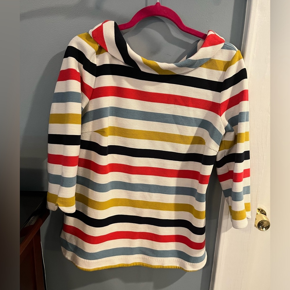 Striped boat neck textured shirt